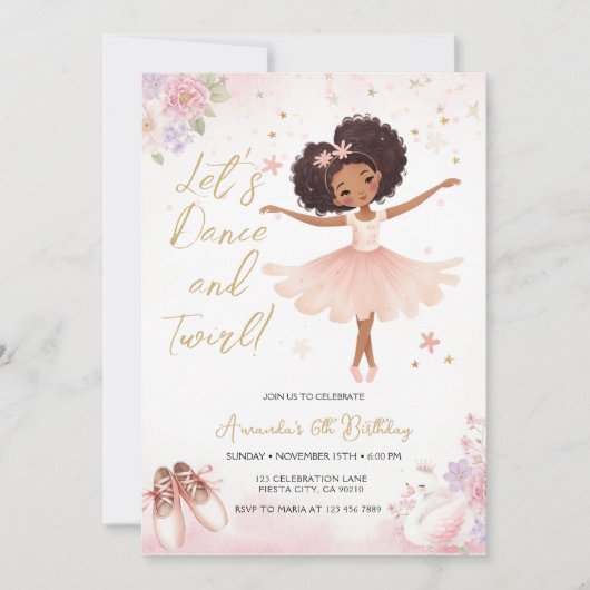 Pink Floral African America Ballerina Birthday Kaart (Voorkant)