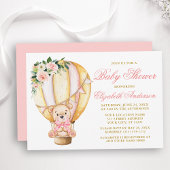 Pink Floral Air Balloon Teddy Bear Baby shower Kaart