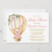 Pink Floral Air Balloon Teddy Bear Baby shower Kaart (Voorkant)