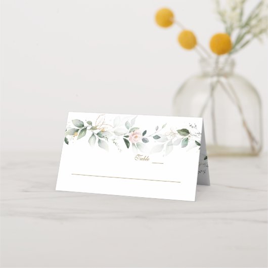 Pink Floral Airy Greenery Marble Table Number Plaatskaartje (Voorkant)