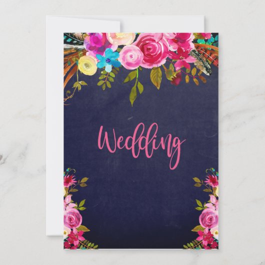 Pink Floral and Blue Typography Wedding Invitation (Achterkant)