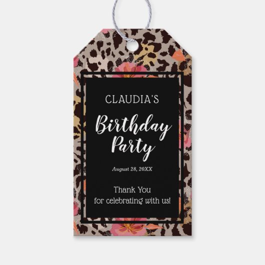 Pink Floral Animal Print Birthday Party Bedankt Cadeaulabel (Voorkant)