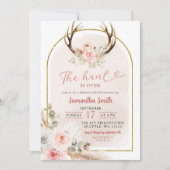 Pink Floral Antlers Vrijgezellenfeest De jacht is  Kaart (Voorkant)