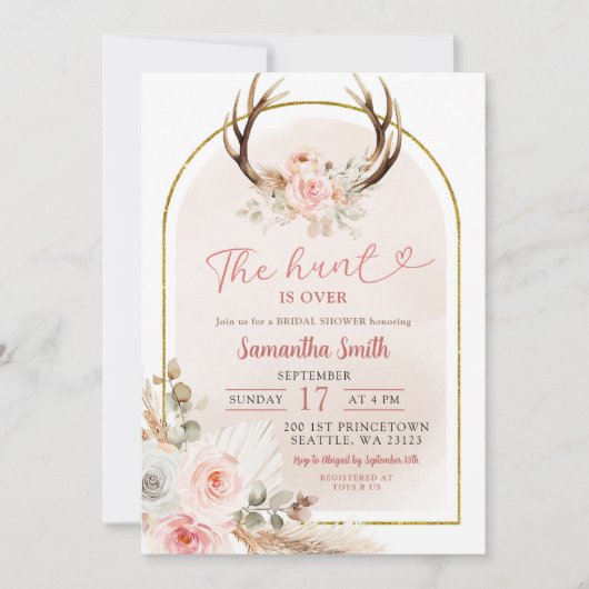 Pink Floral Antlers Vrijgezellenfeest De jacht is  Kaart (Voorkant)