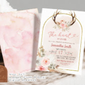 Pink Floral Antlers Vrijgezellenfeest De jacht is  Kaart