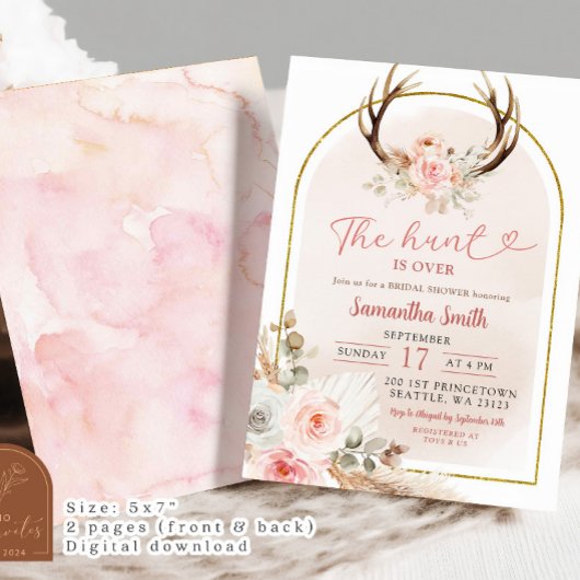 Pink Floral Antlers Vrijgezellenfeest De jacht is  Kaart