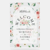 Pink Floral Arch Muslim Wedding Welcome Acryl Bord (Voorkant)