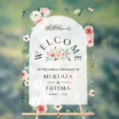 Pink Floral Arch Muslim Wedding Welcome Acryl Bord (Neutraal)
