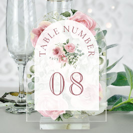 Pink Floral Arch Wedding Acrylic Table Number Acryl Uitnodigingen