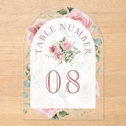 Pink Floral Arch Wedding Acrylic Table Number Acryl Uitnodigingen (Voorkant)