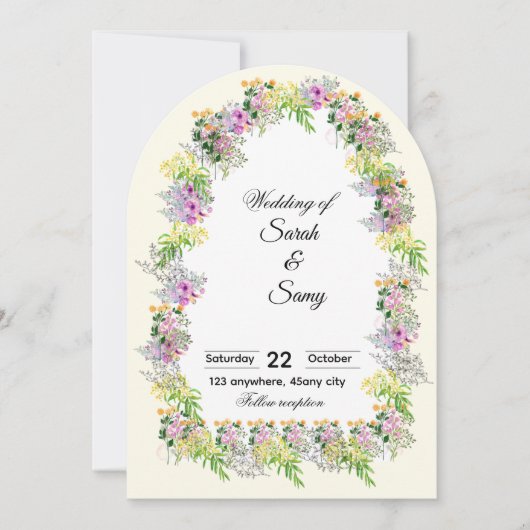 Pink Floral Arch Wedding Invitation  Kaart (Voorkant)