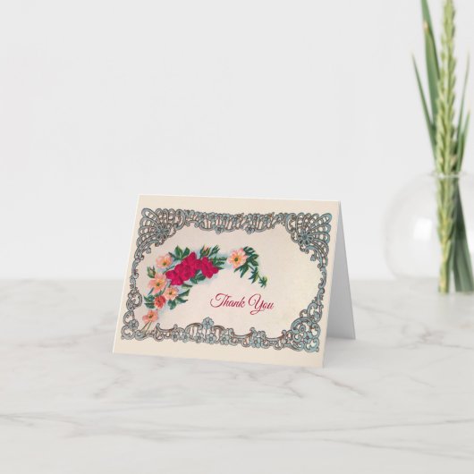 Pink Floral Art Nouveau Hartelijk dank Bedankkaart (Voorkant)