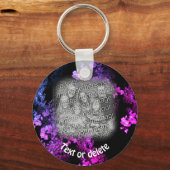 Pink Floral Art Your Photo Personated Sleutelhanger (Achterkant)