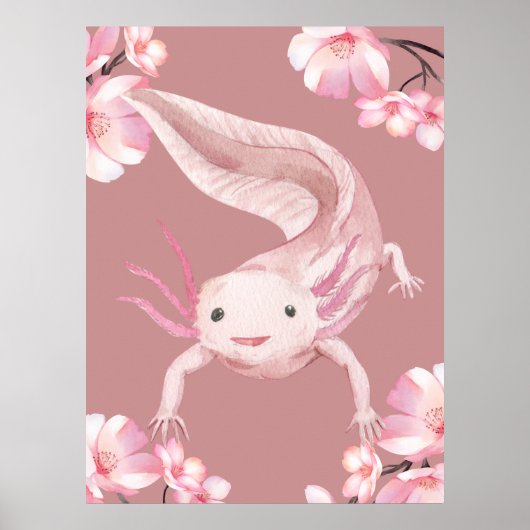 Pink Floral Axolotl Poster (Voorkant)