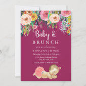 Pink Floral  Baby Brunch Baby shower Invite Kaart (Voorkant)