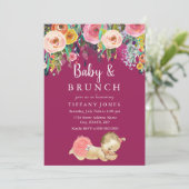 Pink Floral  Baby Brunch Baby shower Invite Kaart (Staand voorkant)