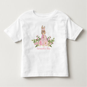 Pink Floral Baby Bunny Birthday Toddler T-Shirt