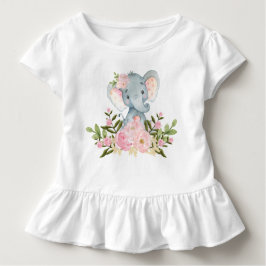 Pink Floral Baby Elephant Birthday Toddler T-Shirt