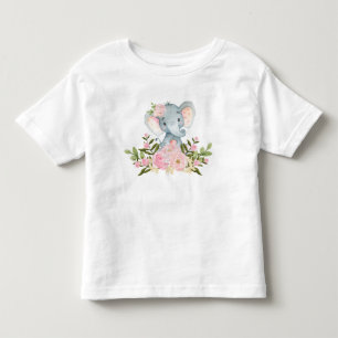Pink Floral Baby Elephant Birthday Toddler T-Shirt