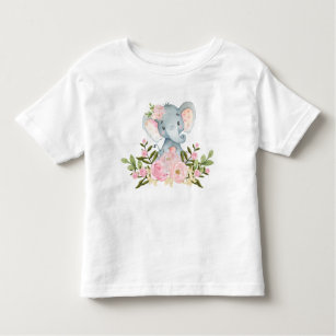 Pink Floral Baby Elephant Birthday Toddler T-Shirt