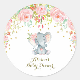 Pink Floral Baby Elephant Dank je wel de aansteker Ronde Sticker