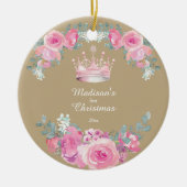 Pink Floral Baby Girl First Christmas Keramisch Ornament (Voorkant)