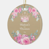 Pink Floral Baby Girl First Christmas Keramisch Ornament (Links)