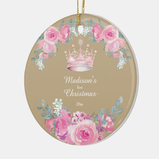 Pink Floral Baby Girl First Christmas Keramisch Ornament (Links)