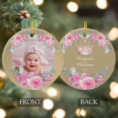 Pink Floral Baby Girl First Christmas Keramisch Ornament