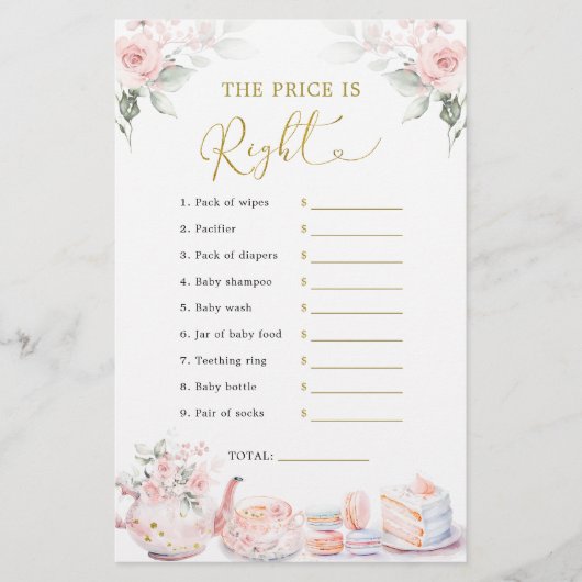 Pink Floral Baby Party Raad dat de prijs goed is (Voorkant)