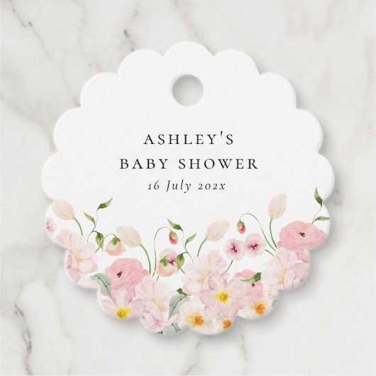 Pink Floral Baby Shower Bedankjes Labels (Voorkant)