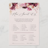 Pink Floral Baby Shower Candy Guessing Game Card Kaart (Voorkant)