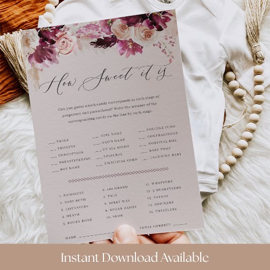 Pink Floral Baby Shower Candy Guessing Game Card Kaart