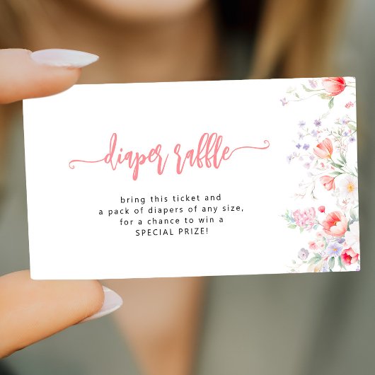 Pink floral baby shower diaper raffle ticket informatiekaartje