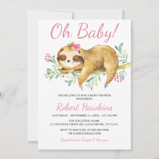 Pink Floral Baby shower Invitation Kaart (Voorkant)