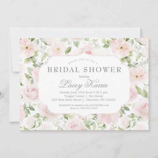 Pink Floral Baby Shower Invitation,  Kaart (Voorkant)