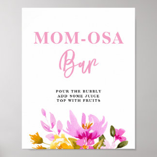 Pink Floral Baby Shower Mom-osa Bar Poster