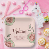 Pink Floral Baby Shower Papieren Bordje (Feest)