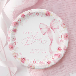 Pink Floral Baby Shower Plates with Bow Papieren Bordje
