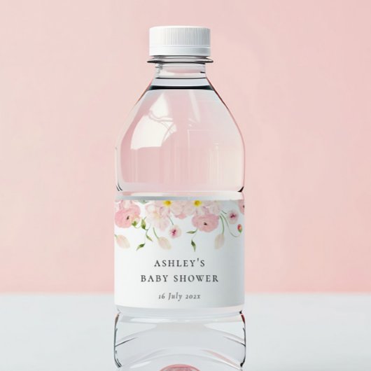 Pink Floral Baby Shower Waterfles Etiket