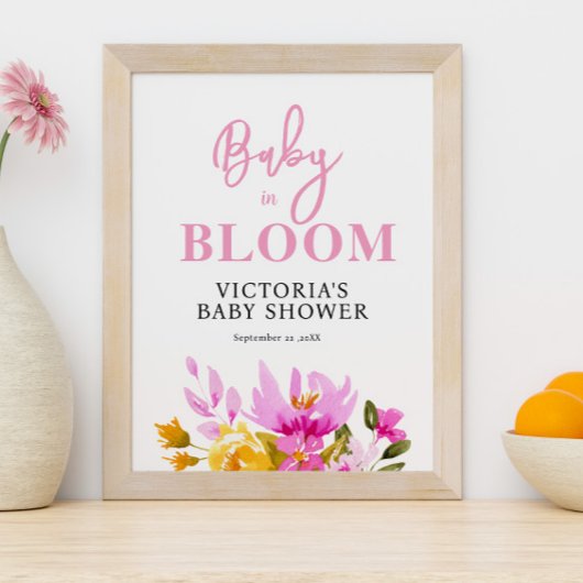 Pink Floral Baby Shower Welcome Poster