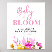Pink Floral Baby Shower Welcome Poster (Voorkant)
