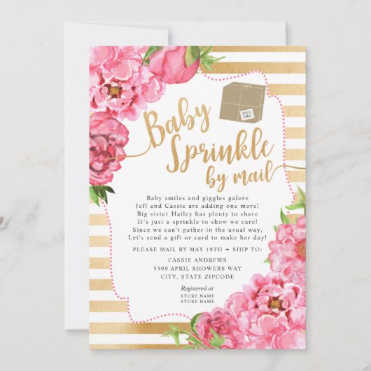Pink Floral Baby Sprinkle per mail baby shower Kaart (Voorkant)