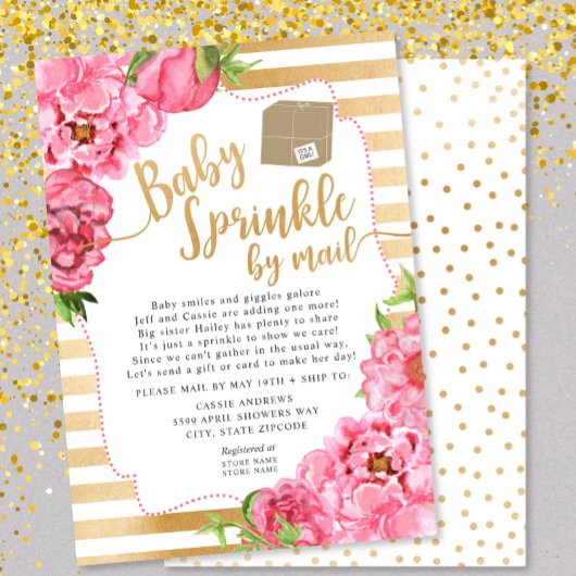 Pink Floral Baby Sprinkle per mail baby shower Kaart