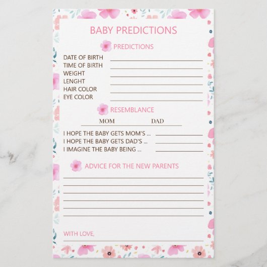Pink Floral Baby voorspellingen en advies Briefpapier (Voorkant)