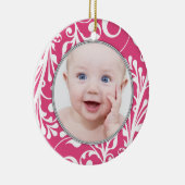 Pink Floral Baby's eerste kerst Ornament (Rechts)