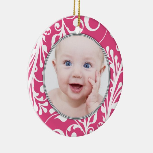 Pink Floral Baby's eerste kerst Ornament (Rechts)