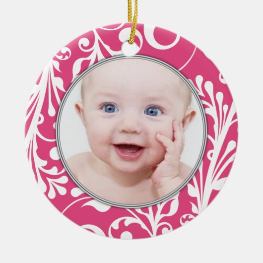 Pink Floral Baby's eerste kerst Ornament (Voorkant)