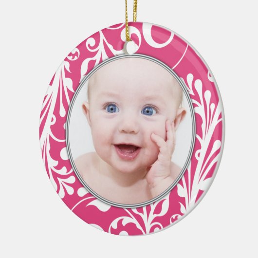 Pink Floral Baby's eerste kerst Ornament (Links)