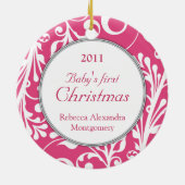Pink Floral Baby's eerste kerst Ornament (Achterkant)